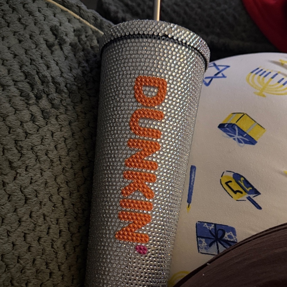 Dunkin' Silver and Orange Rhinestone Tumbler